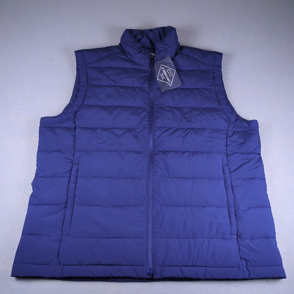 St Johns Bay Lightweight Puffer Vest Mens Large Blue Full Zip Mock Neck NWT